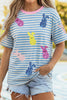 Sky Blue Stripe Sequin Easter Bunny Patched Drop Shoulder Tee