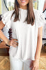 White Solid Color Textured Ruffle Trim Short Sleeve Blouse