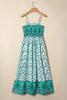 Green Boho Floral Print Shirred Cami Maxi Dress