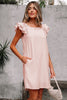 Light Pink Textured Flutter Sleeve Square Neck Bow Back Mini Dress