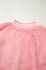 Gossamer Pink Varsity Striped Banding Patchwork Winter Plush Vest