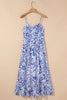 Sky Blue Floral Print Spaghetti Strap High Waist Maxi Dress