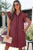 Red Sandalwood Frilled Detail Button Down Ruffle Short Sleeve Denim Mini Dress