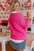 Rose Red Heart Shape Drop Shoulder Round Neck Sweater