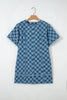 Sky Blue Frayed Hem Checkered Denim Mini Dress