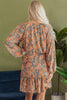 Orange Paisley Print Loose Fit Drawstring High Waist Mini Dress