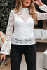 White Lace Crochet Bell Sleeve Mock Neck Blouse