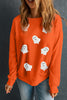 Orange Sequin Halloween Ghost Patched Drop Shoulder Sweatshirt