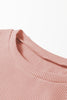 Gossamer Pink Rounded Hem Waffle Long Sleeve Top