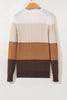 Khaki Colorblock Cable Knit Round Neck Sweater