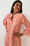 Orange Floral Print Flounce Sleeve Buttoned Front Mini Dress