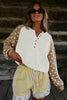 Khaki Polka Dot Contrast Long Sleeve Button V Neck Sweater