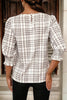 White Plaid Print Frilled Puffy Half Sleeve Blouse