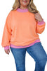 Pink Color Block Contrast Trim Plus Size Sweatshirt