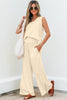 Beige Solid Color Tank Top and Smocked Waist Pants Set