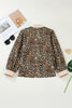 Khaki Contrast Striped Trim V Neck Leopard Shirt