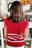Fiery Red Quarter Zip Striped Detail Short Sleeve Sweater