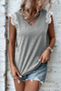 Gray Lace Patchwork Criss Cross V Neck Tank Top