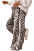 Beige Plus Size Leopard Print Side Stripes Detail Casual Pants