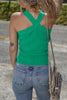 Dark Green Ribbed Criss Cross Halter Neck Sheath Sweater Tank Top