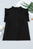 Black Plus Size Swiss Dot Ruffle Lace Trim V Neck Tank Top