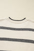 Apricot Stripe Wide Sleeve Drop Shoulder Crew Neck Plus Sweater