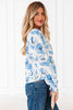 Sky Blue Floral Print Frilly Smocked Square Neck Long Sleeve Blouse