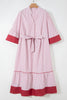 Red Stripe Plus Size Ruffled Hem Pinstriped Midi Dress