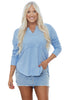 Smoke Green Notched Neck Terry Raw Hem Long Sleeve Top
