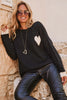 Black Heart Detail Contrast Cuffs Baggy Sweater