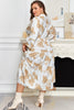 Khaki Patterned Ruffled Sleeve Half Placket Tiered A-line Plus Size Long Dress