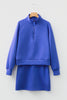 Dark Blue Half Zip Sporty Pullover Mini Skirt 2pcs Outfit