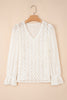 Beige Flower Lace V Neck Ruffled Sleeve Top