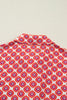 Orange Geometric Floral Print Color Block Trim Button Front Ruffle Hem Dress