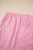 Pink Contrast Trim Textured Crewneck Tee and Pocketed Skirt Set