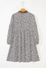 Khaki Plus Size Button V Neck Leopard Print Puff Sleeve Loose Mini Dress