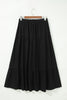 Black Elastic Waist Ruffled Tiered Flared Denim Maxi Skirt