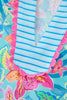 Multicolour Floral Print Contrast Scallop Striped Trim V Neck Dress