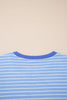Sky Blue Stripe Crew Neck Tee Drawstring Waist Cropped Pants Set