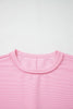 Pink Horizontal Ribbed Exposed Seam Detail Drop Shoulder Baggy Pullover
