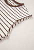 Brown Stripe Ribbed Round Neck Trim Loose Tank Top