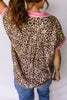 Leopard Print Contrasted Trim Animal Short Sleeve Shirt