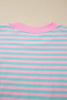 Pink Stripe Color Block Detail Long Sleeve Pullover Elastic Waist Pull On Shorts 2pcs Set