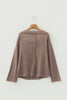 Beige Solid Color Waffle Knit Asymmetric Neck Long Sleeve Top