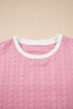 Pink Contrast Trim Textured Crewneck Tee and Pocketed Skirt Set