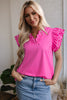 Bright Pink Contrast Scallop Trim Layered Short Sleeve V Neck Blouse