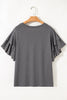 Dark Grey Double Ruffled Short Sleeve Plus Size Top