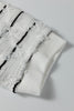 White Button Placket 3/4 Striped Sleeve Patchwork Rib Knit Top