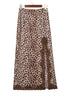 Khaki Cheetah Print Trim Split Long Western Skirt