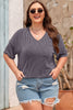 White Textured V-Neck Dropped Shoulder Plus T-Shirt